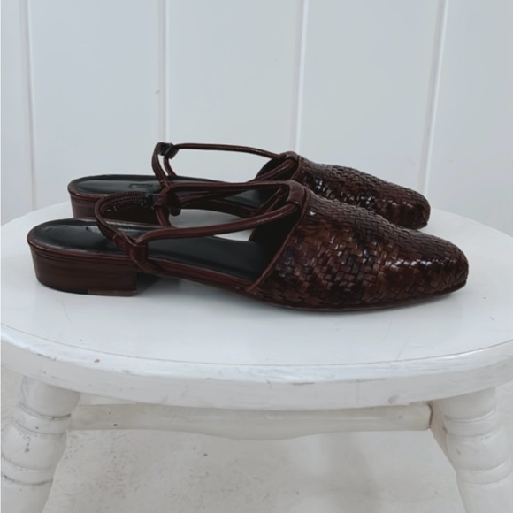 Enzo Angiolini Woven Leather Slingback Flats Dark Brown Casual Minimal Neutral - Picture 8 of 16